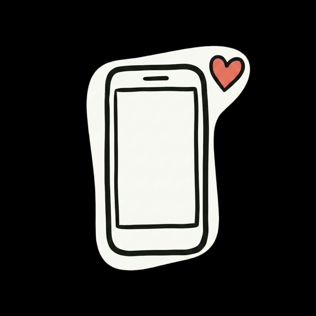 A phone with a heart floating off the screen.