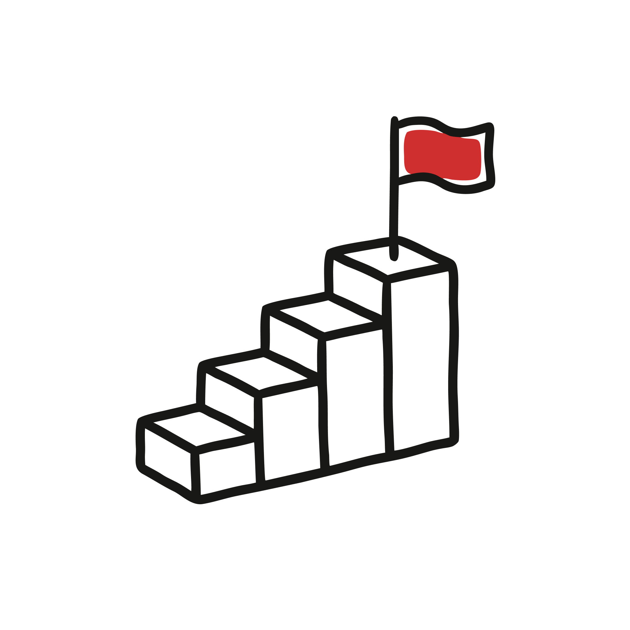 An ascending staircase of blocks with a flag planted on the top step.