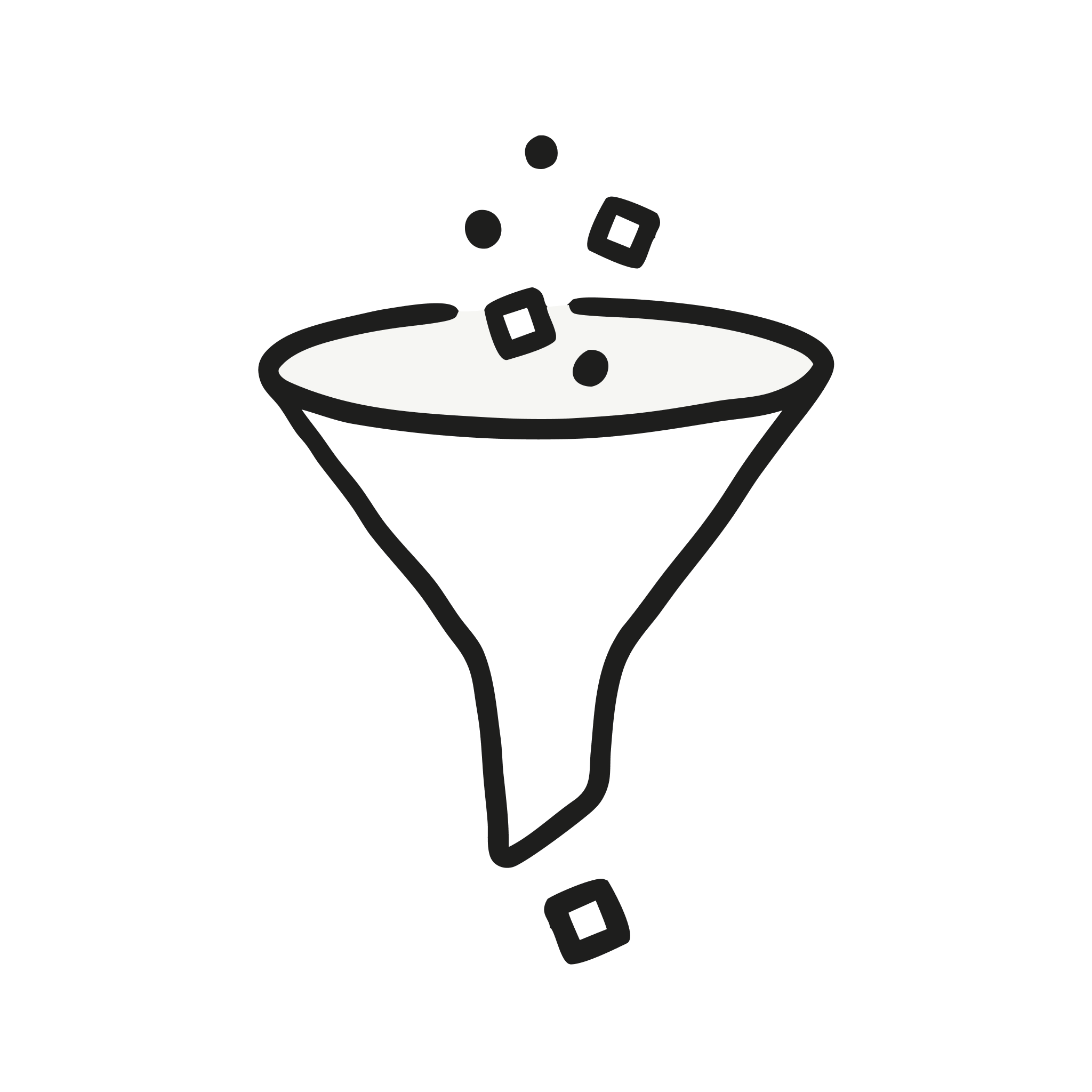 A funnel with shapes dropping through it — a go-to-market pipeline.