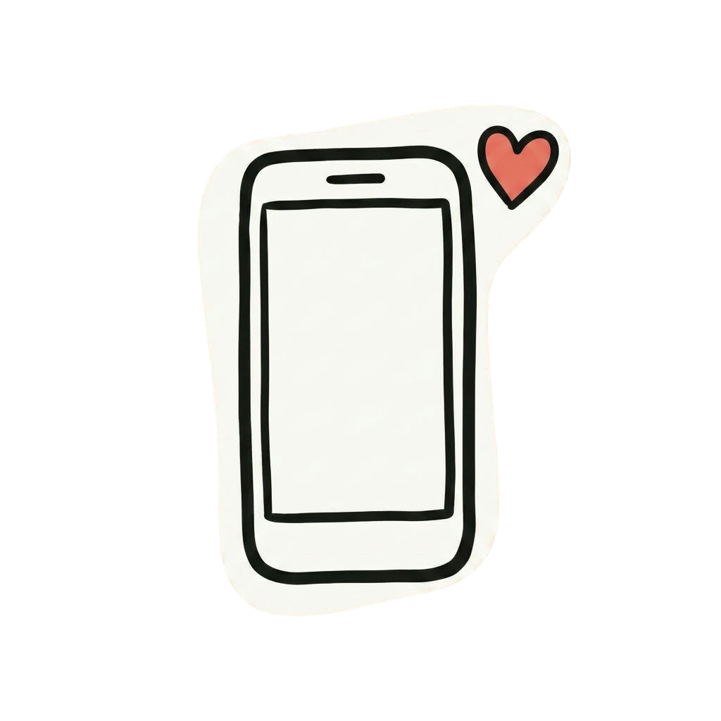 A phone with a heart floating off the screen.